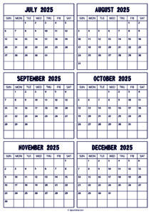 2025 July to December Calendar