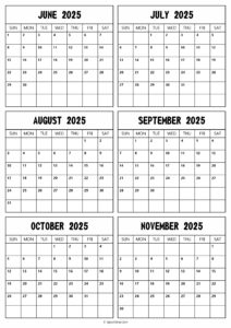 2025 June to November Calendar