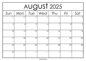 August 2025 Calendar Printable