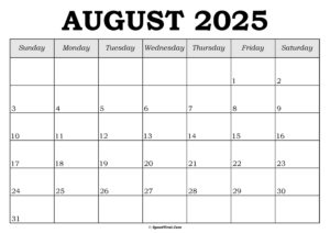 August 2025 Calendar Template