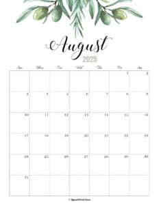 August Calendar 2025 Cute