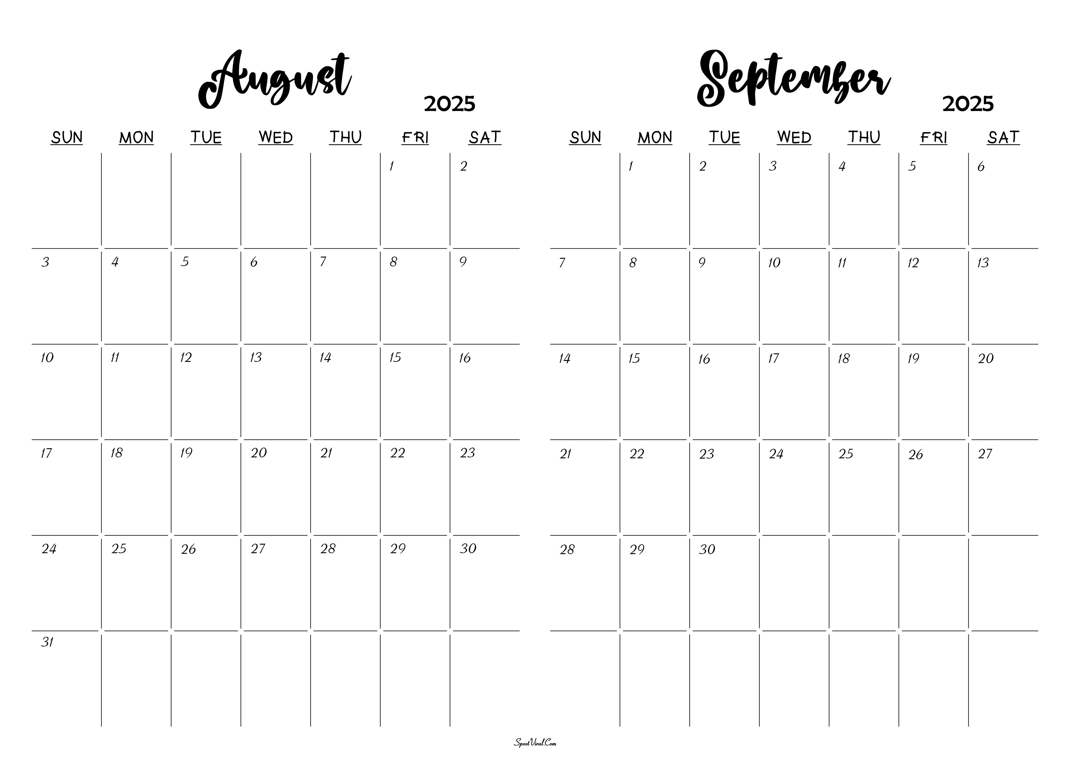 August September 2025 Calendar