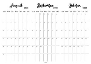 August September October 2025 Calendar