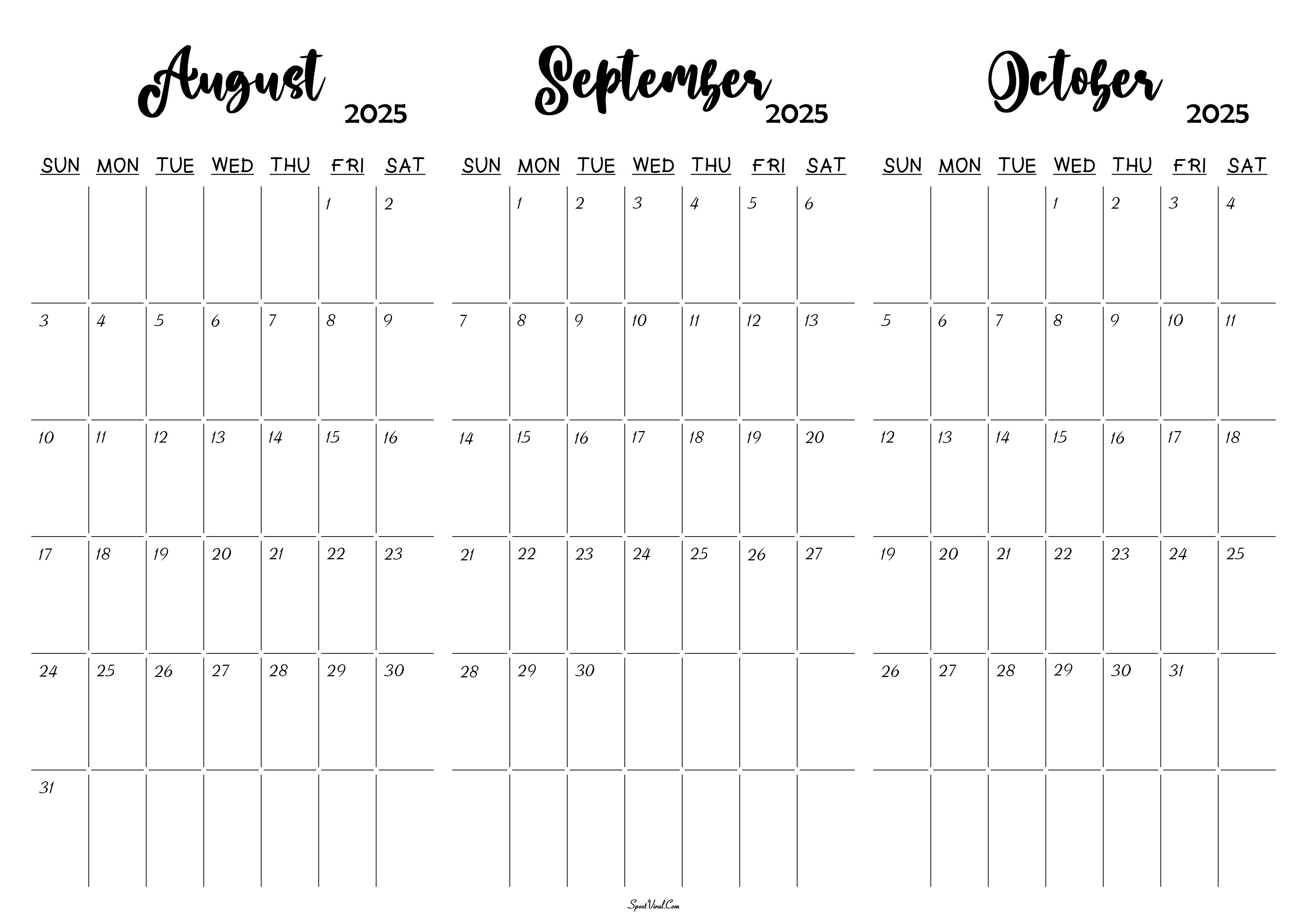 August September October 2025 Calendar