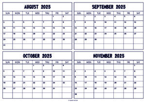 August September October November 2025 Calendar