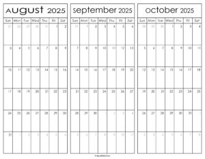 August September and October Calendar 2025