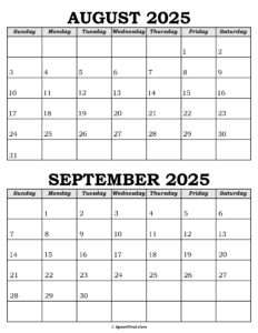 August and September Calendar 2025