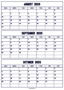 August to October 2025 Calendar