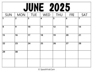 Blank Calendar June 2025