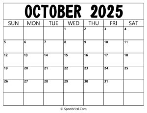 Blank Calendar October 2025