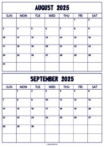 Calendar 2025 August September