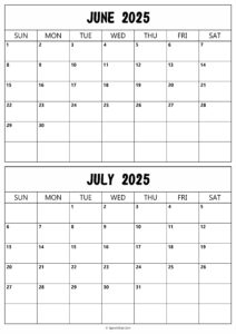 Calendar 2025 June July