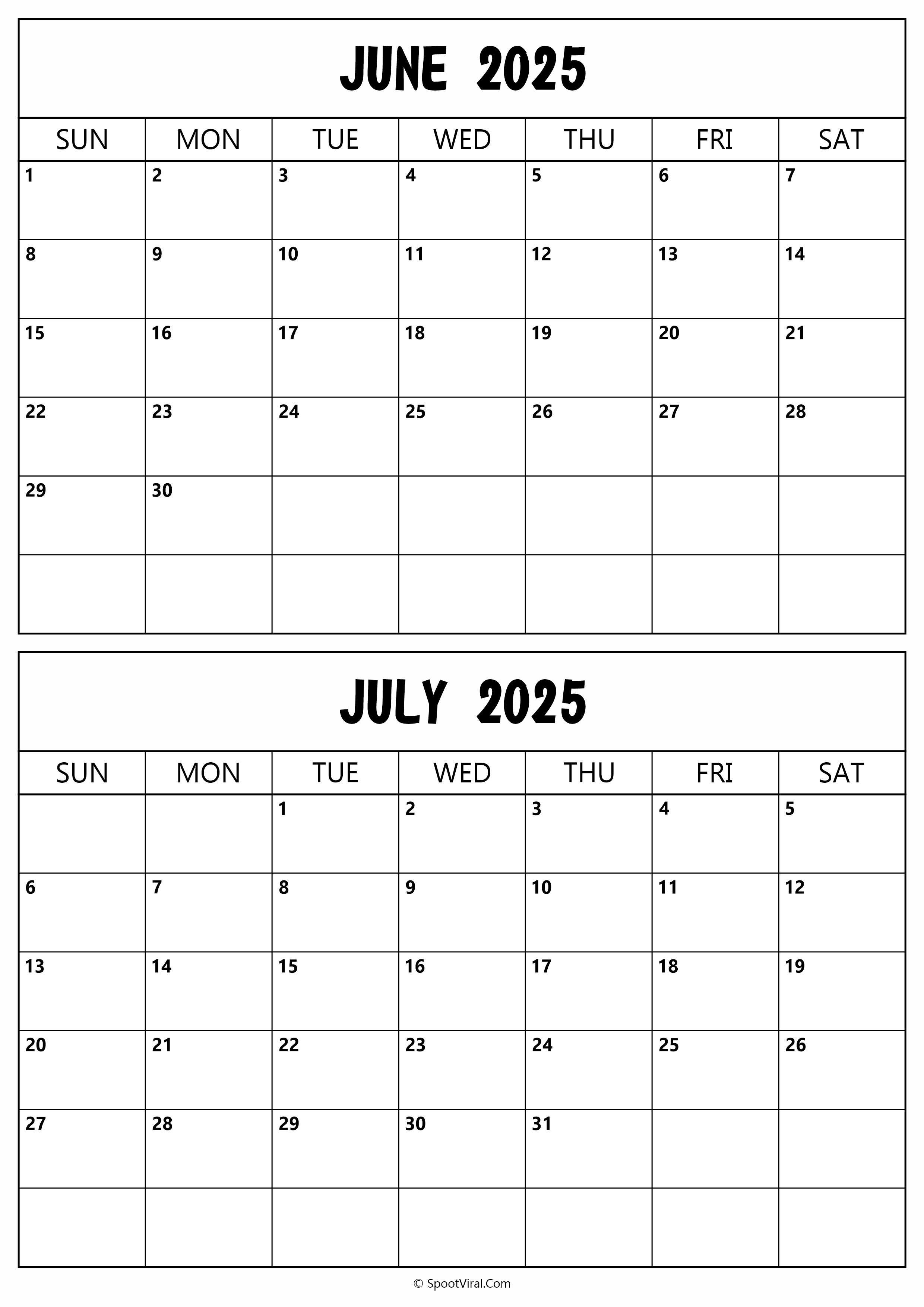 Calendar 2025 June July