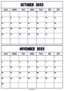 Calendar 2025 October November