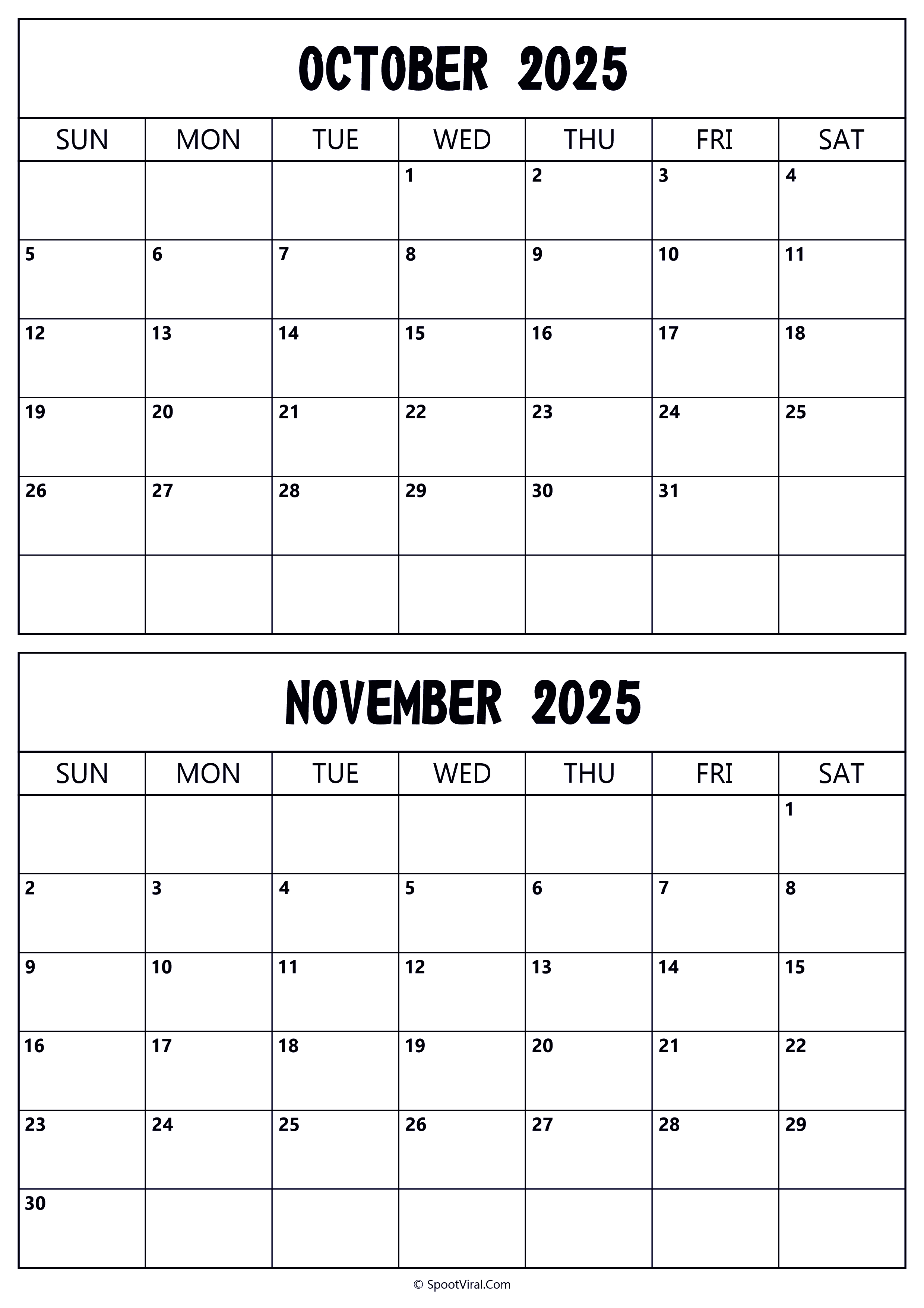 Calendar 2025 October November