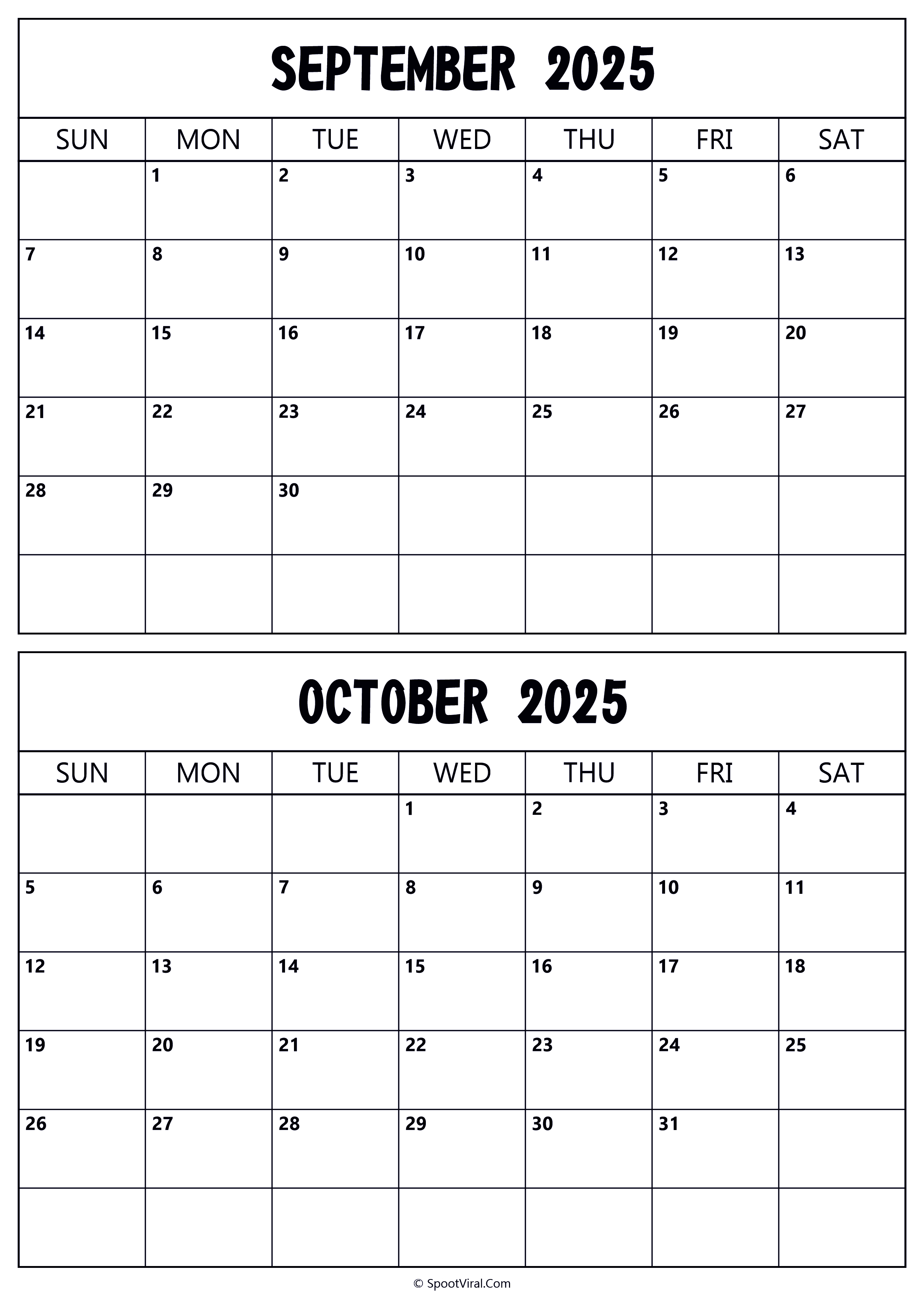 Calendar 2025 September October