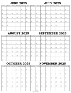 Calendar June to November 2025