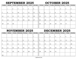 Calendar September to December 2025