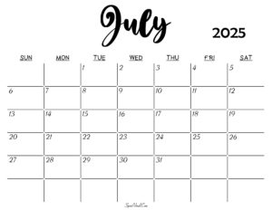 July 2025 Calendar