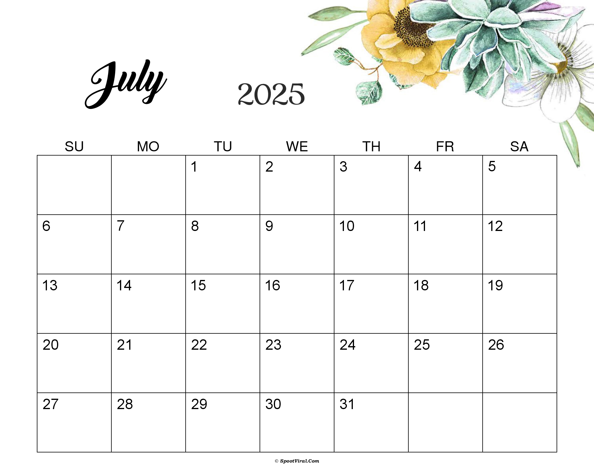 July 2025 Calendar Cute