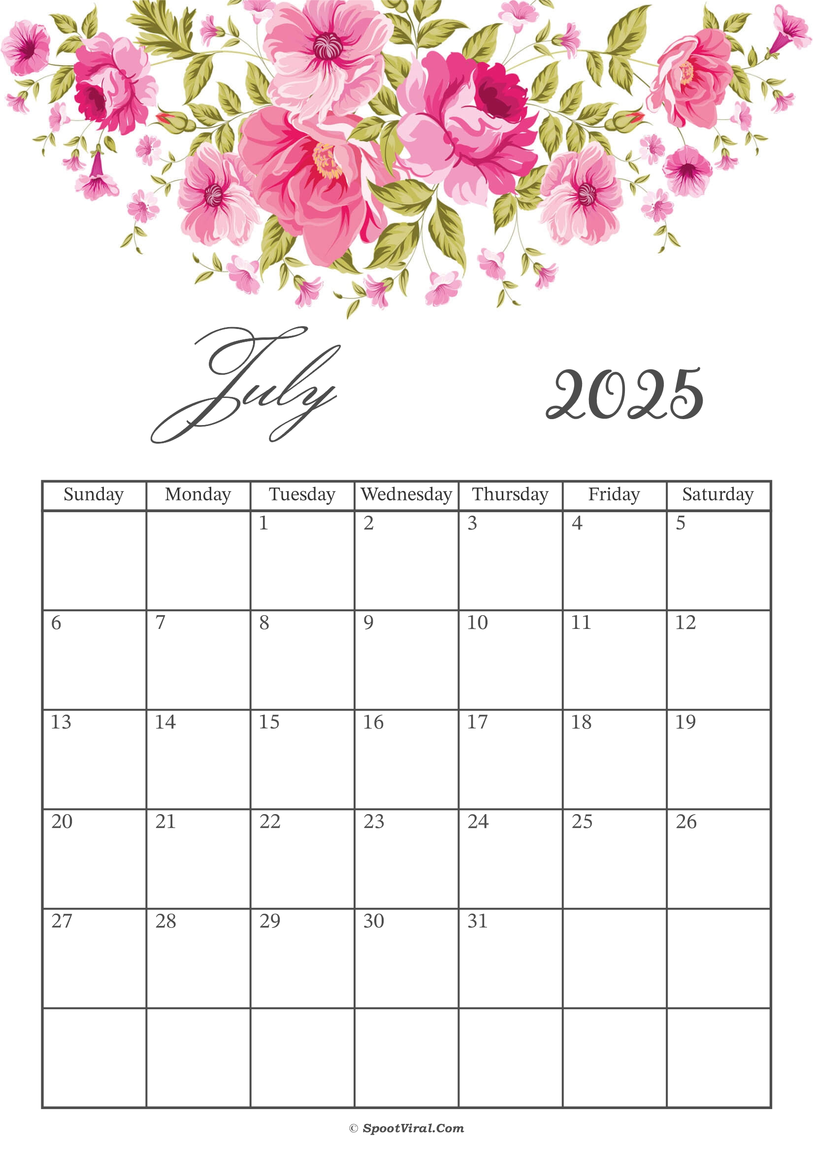 July 2025 Calendar Floral