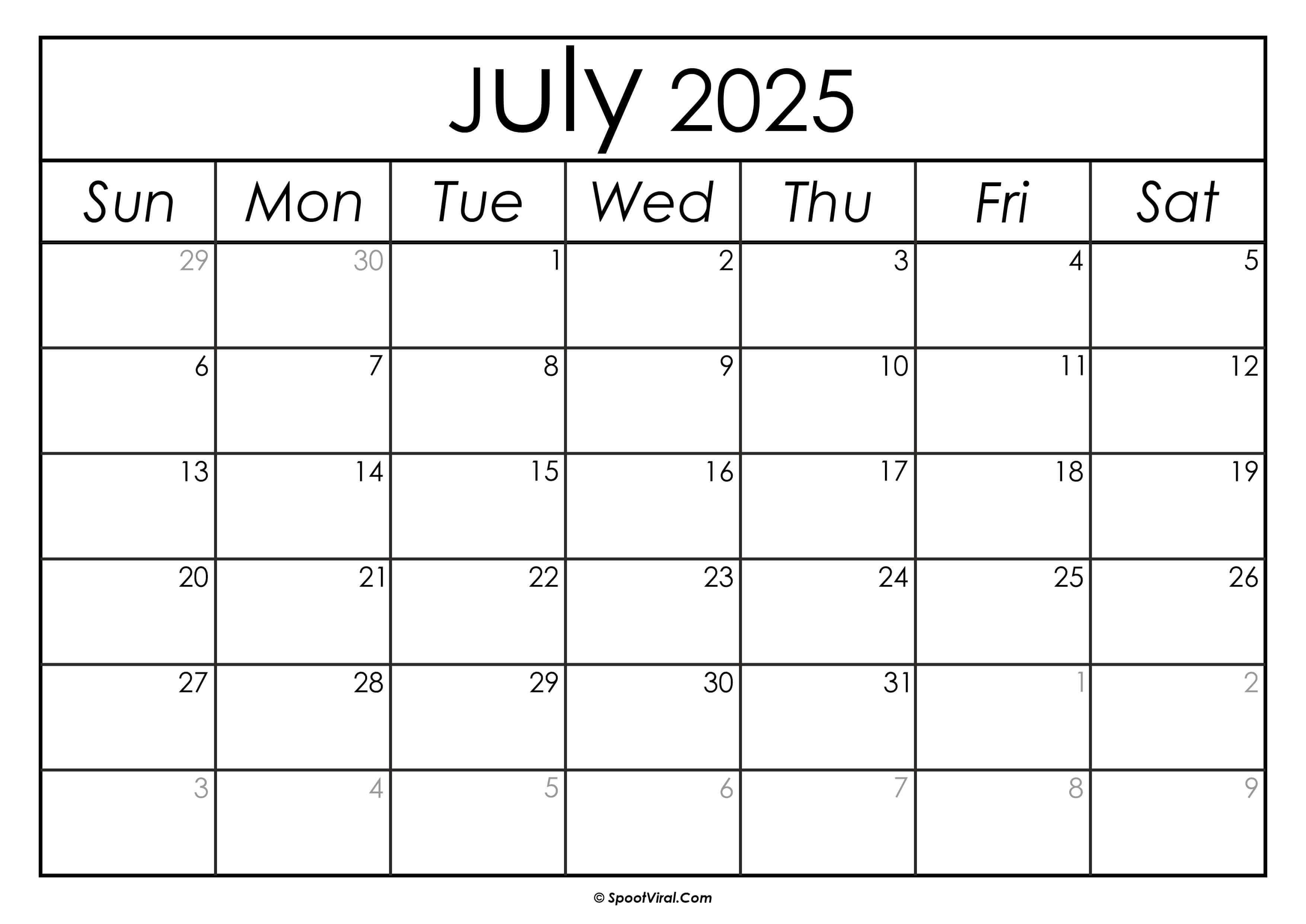 July 2025 Calendar Printable