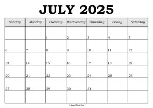 July 2025 Calendar Template