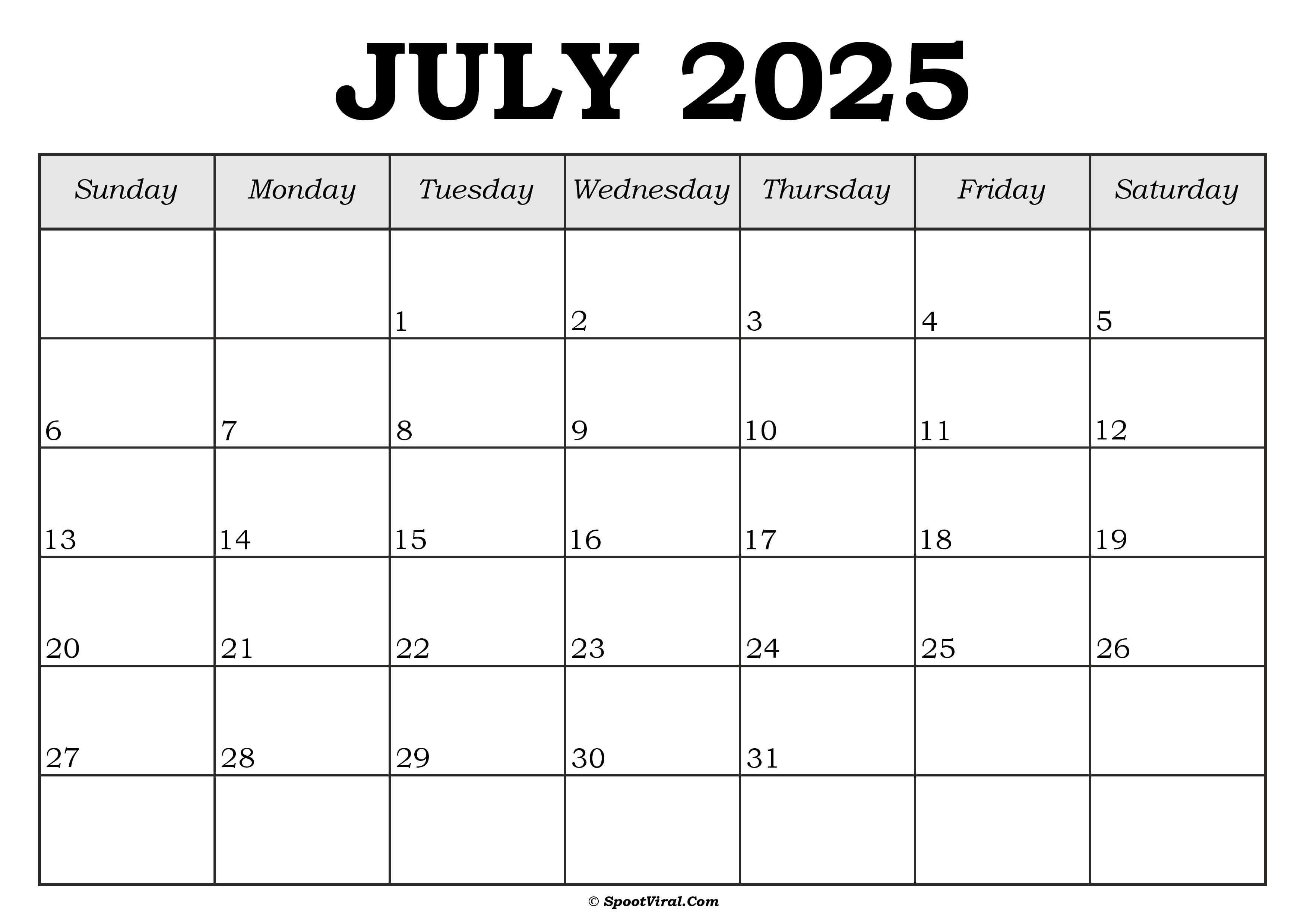 July 2025 Calendar Template