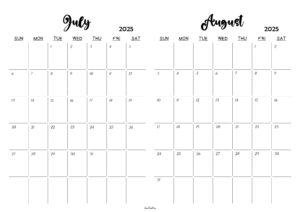 July August 2025 Calendar