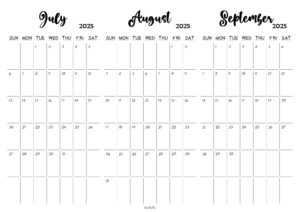 July August September 2025 Calendar