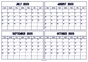 July August September October 2025 Calendar