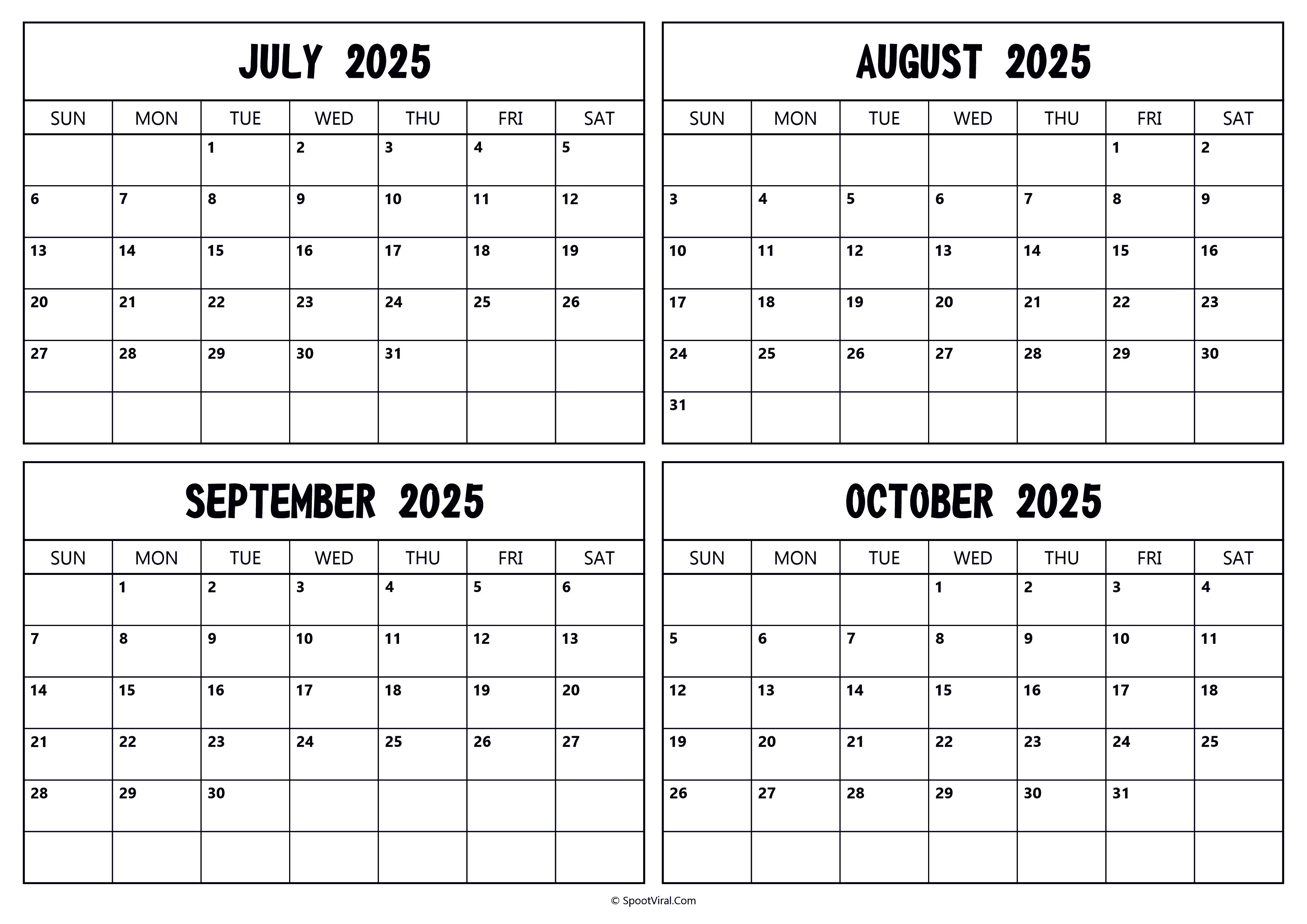 July August September October 2025 Calendar