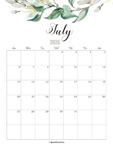 July Calendar 2025 Cute