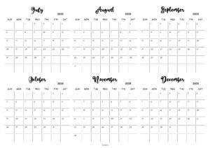 July to December 2025 Calendar