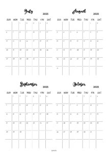 July to October 2025 Calendar