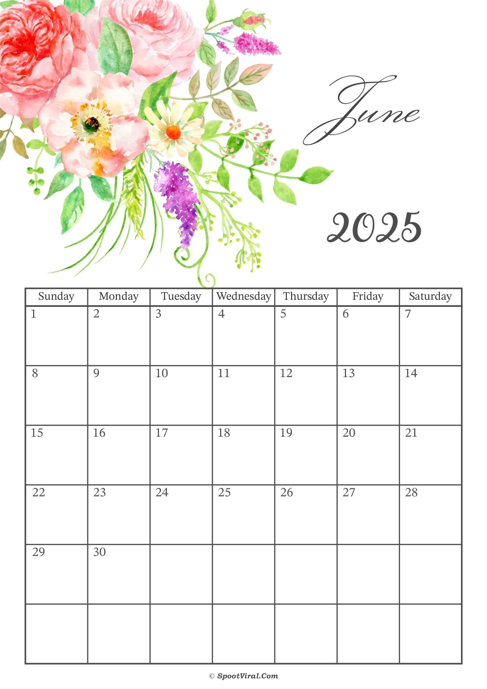 June 2025 Calendar Floral