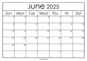 June 2025 Calendar Printable