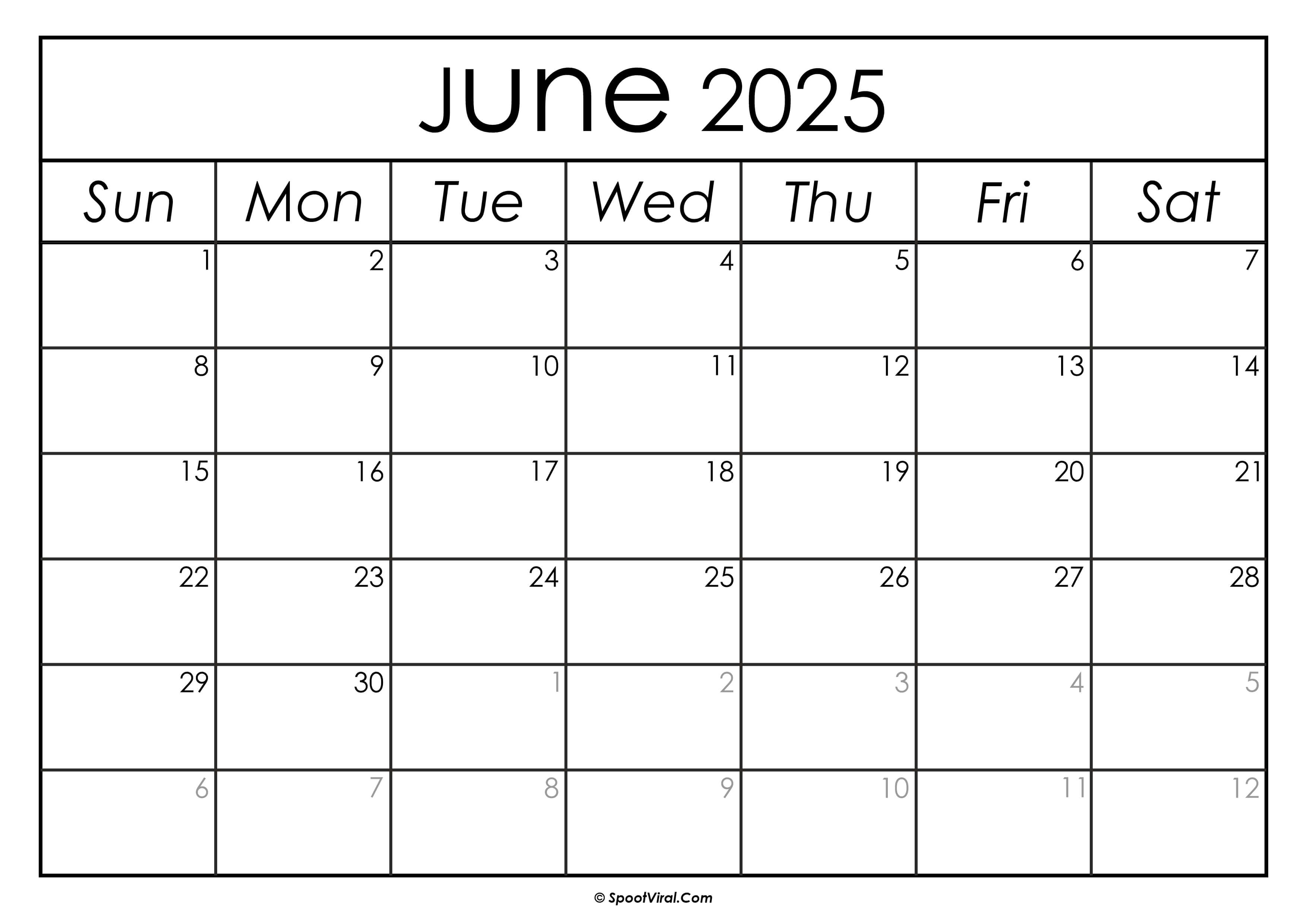 June 2025 Calendar Printable