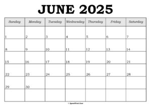 June 2025 Calendar Template