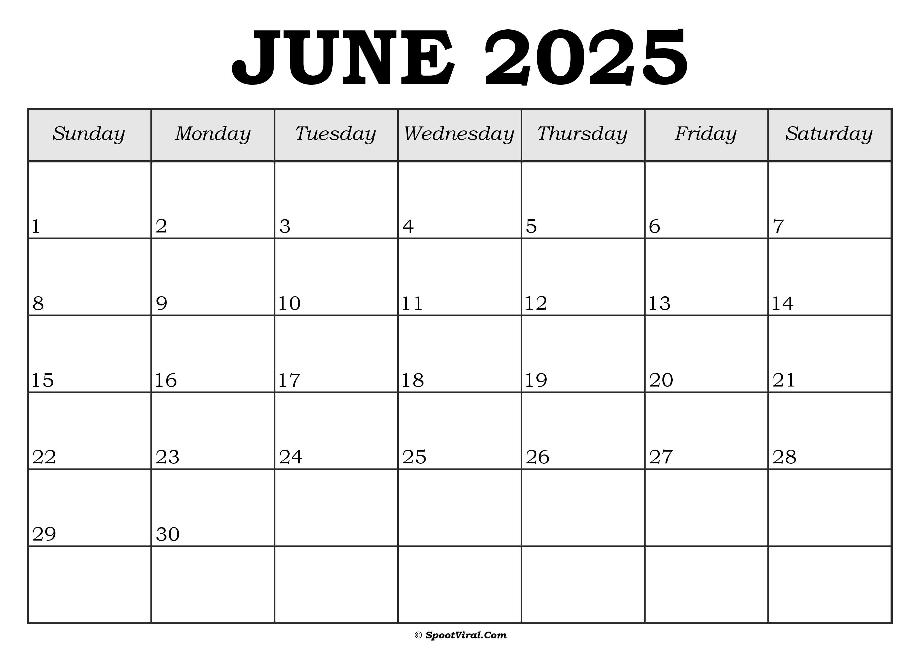 June 2025 Calendar Template