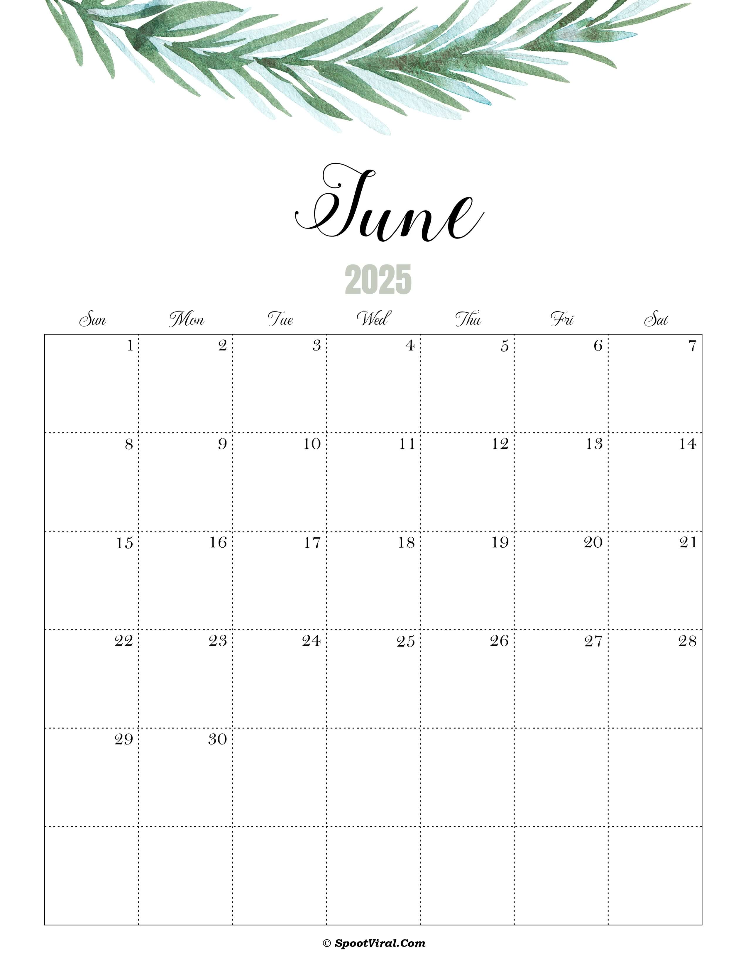 June Calendar 2025 Cute