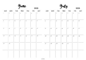 June July 2025 Calendar