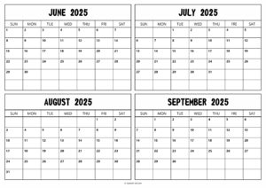 June July August September 2025 Calendar