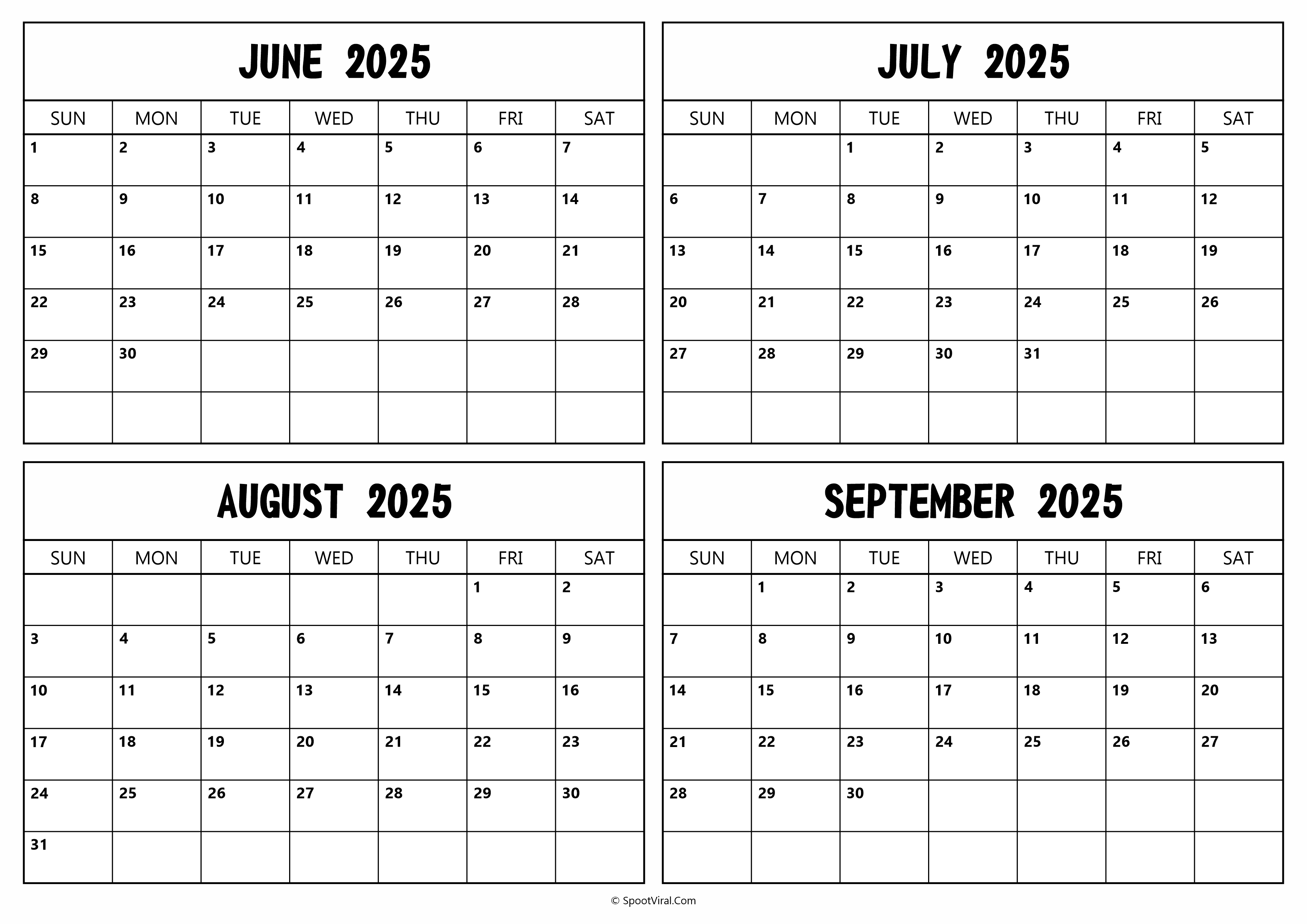 June July August September 2025 Calendar