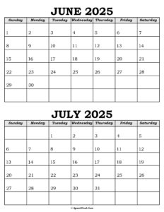 June and July Calendar 2025