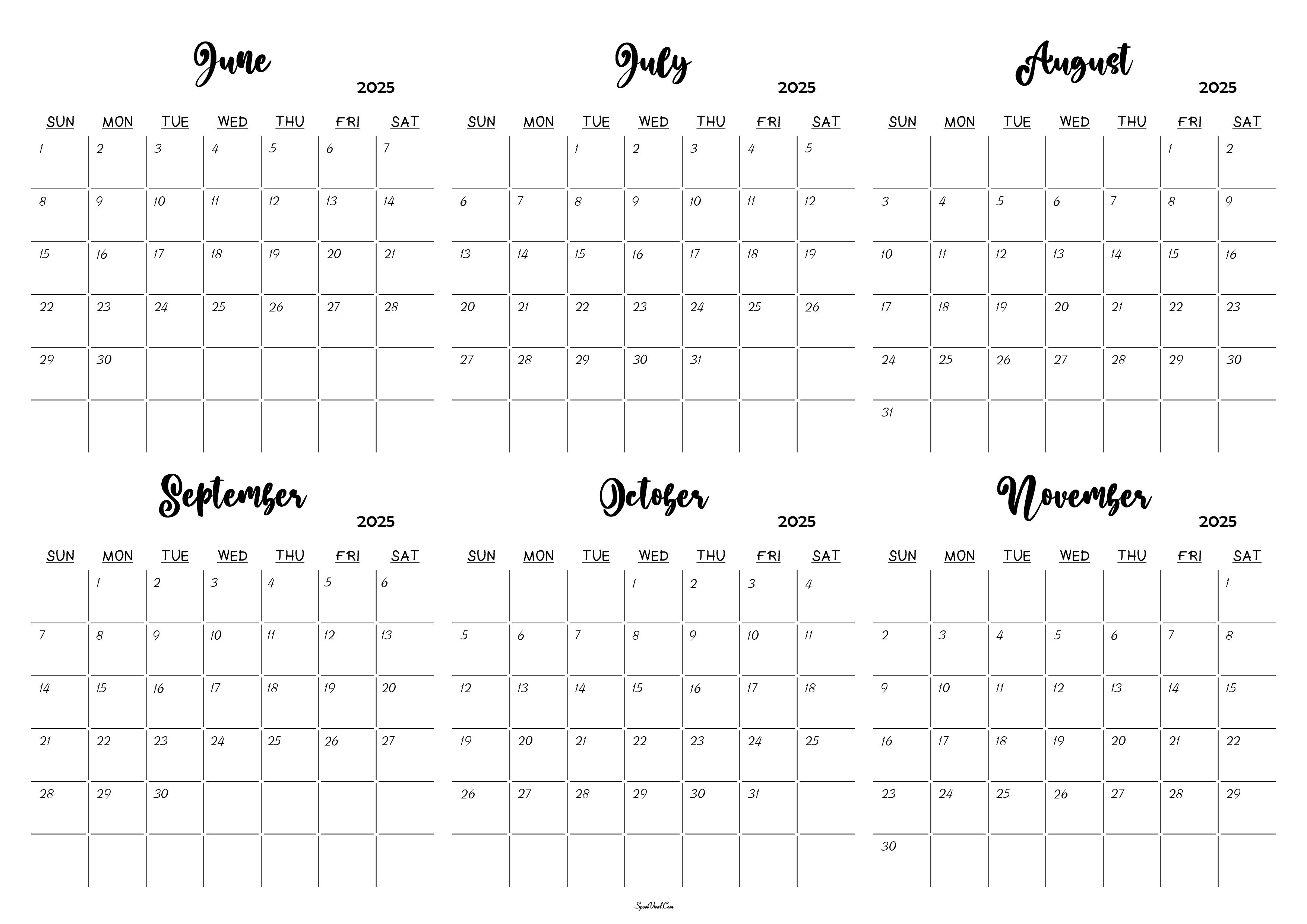 June to November 2025 Calendar