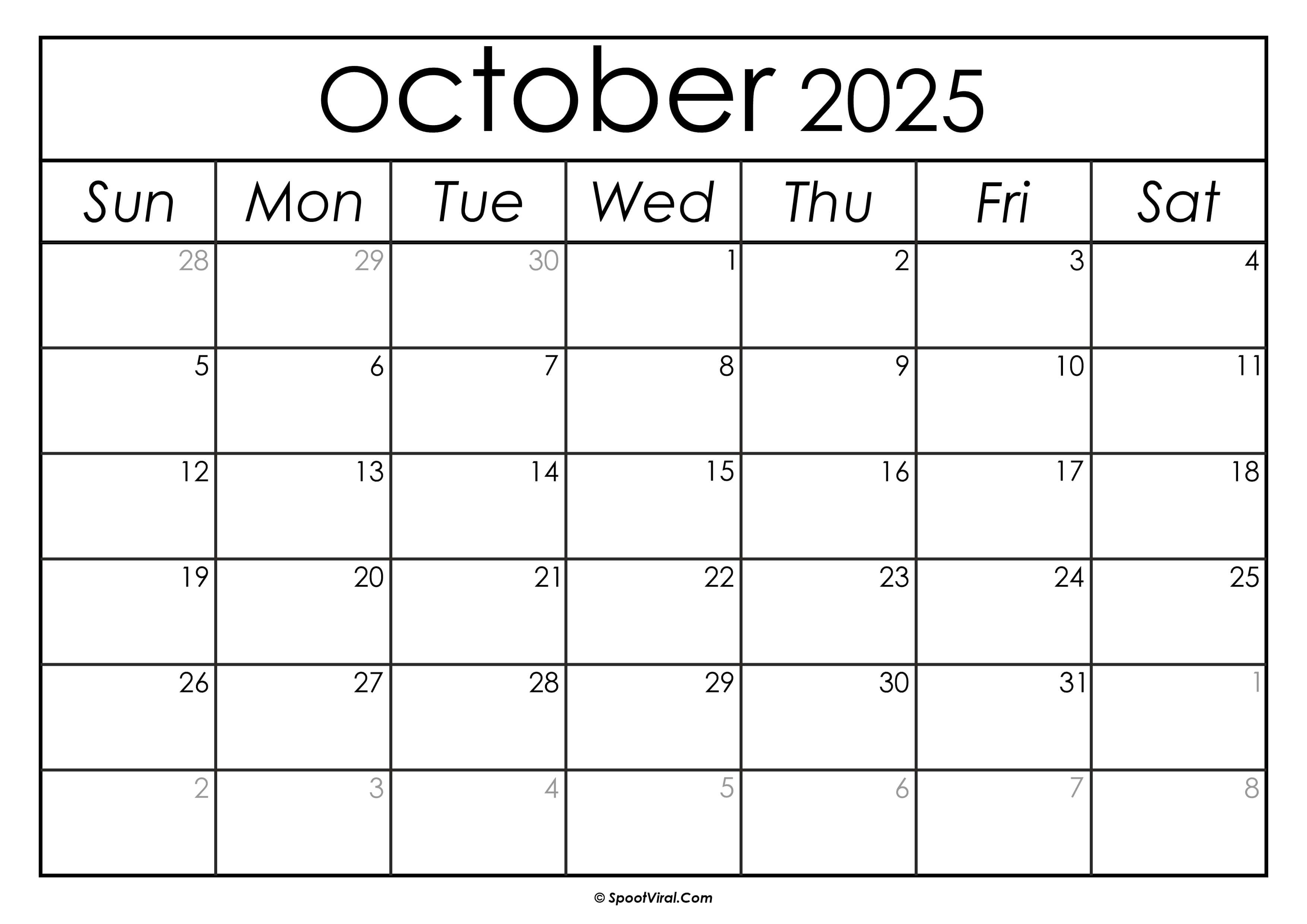 October 2025 Calendar Printable