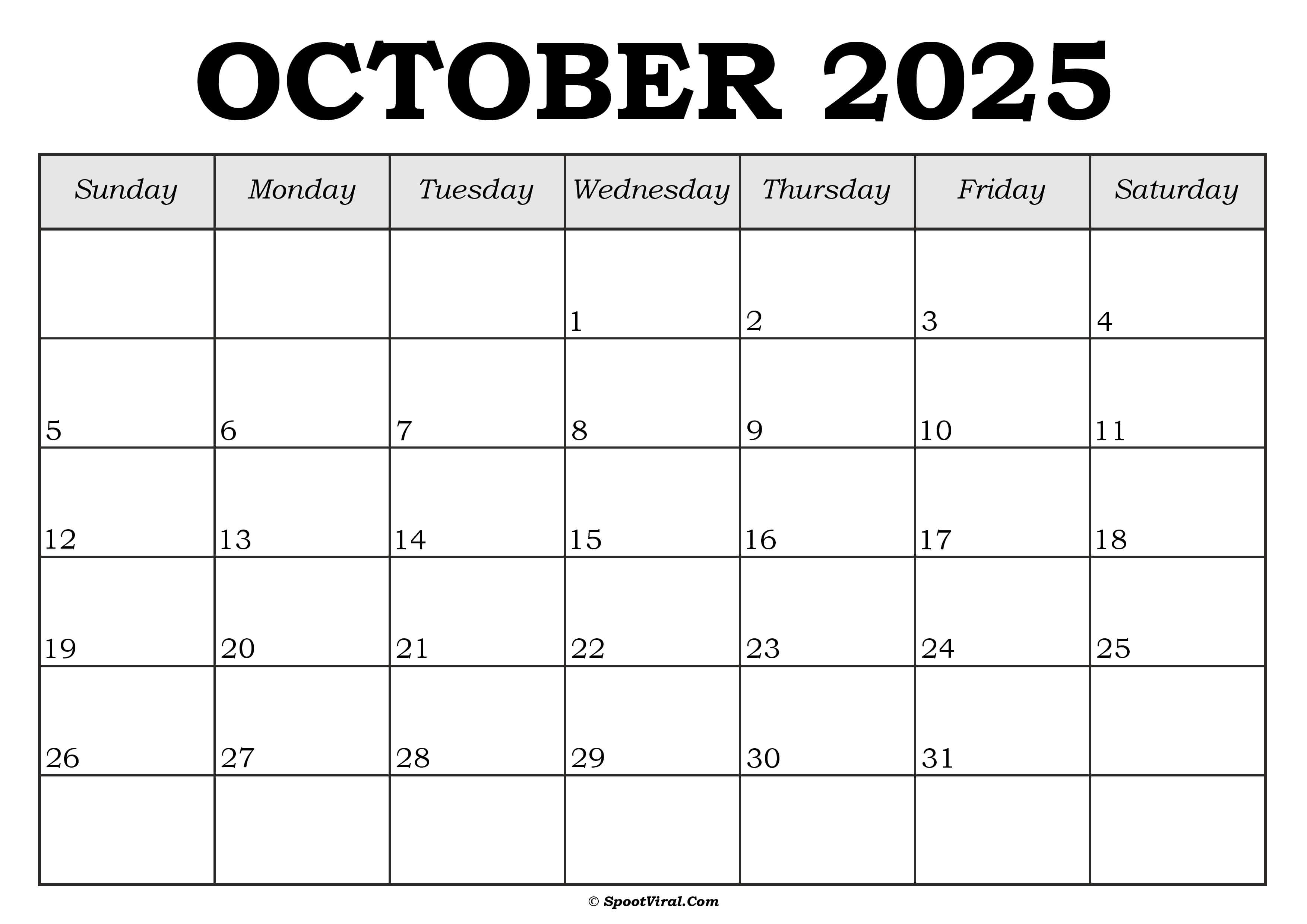 October 2025 Calendar Template