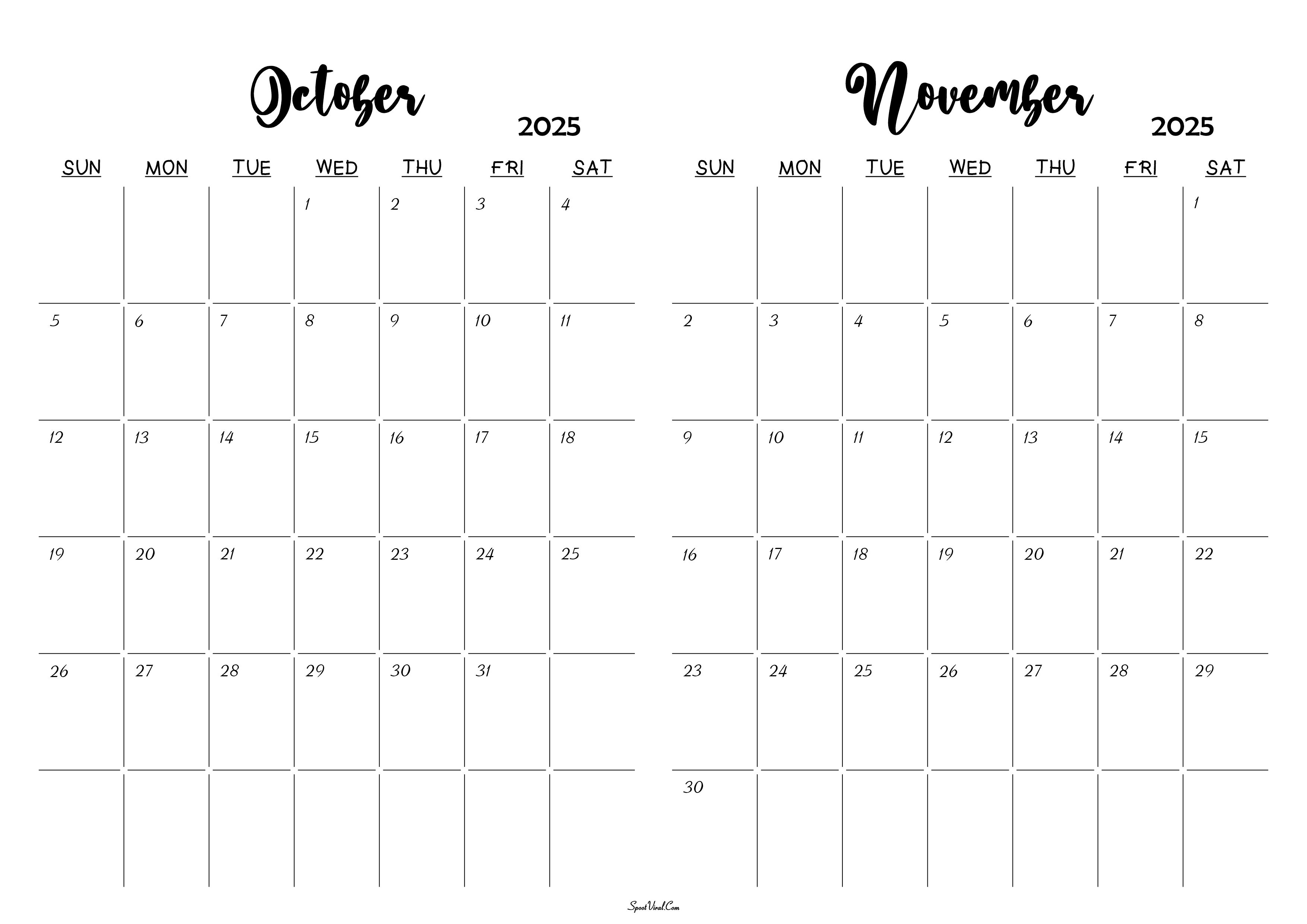 October November 2025 Calendar