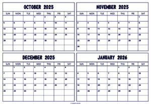 October November December 2025 January 2026 Calendar